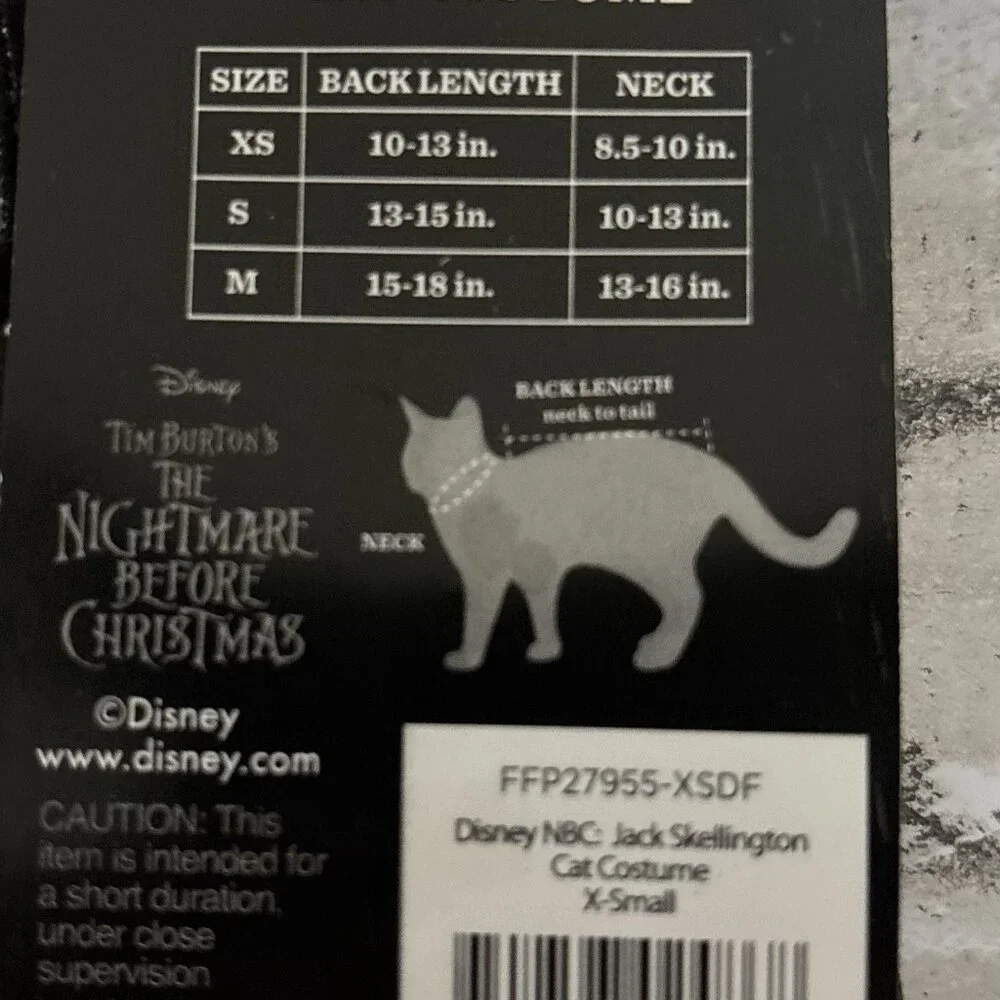 Disney The Nightmare Before Christmas Jack Cat Halloween Costume Size XS